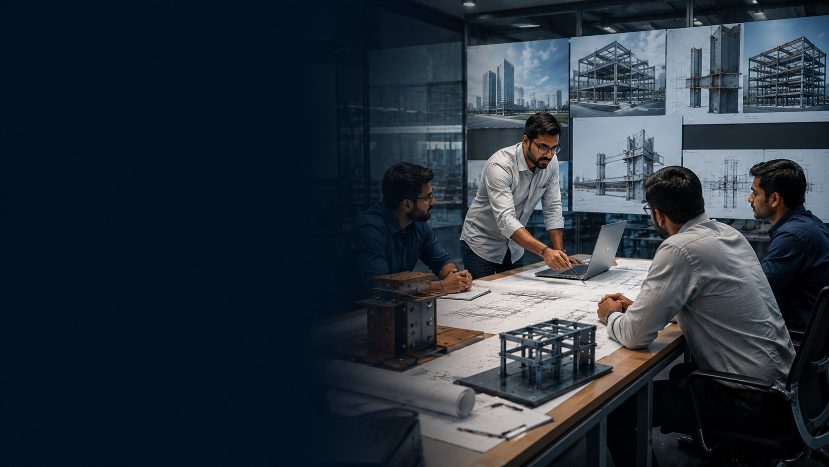 Structural engineers reviewing global project documentation